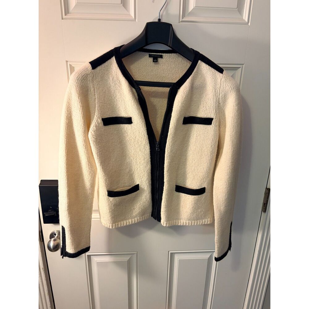 Ann Taylor Wool Boucle Contrast Trim Sweater L